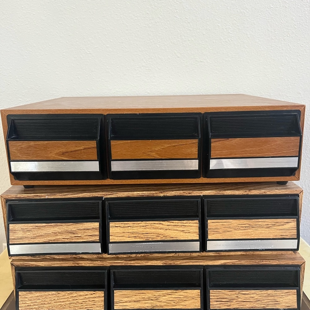 Wooden Storage Drawer Organizer with Black and Silver Accents